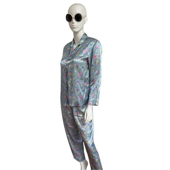 Fun Vintage Peak 90s Gal Flower Power Satin Pajamas - Picture 3 of 12